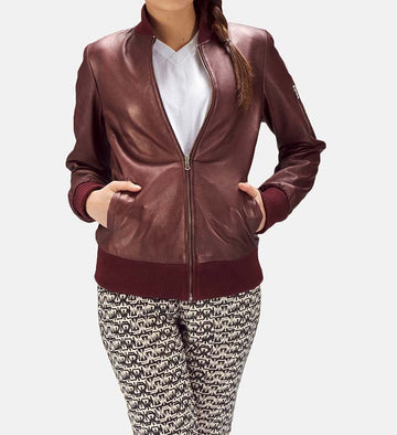Aureline Luxe Leather Bomber Jacket For Sale