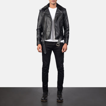 Leather Biker Jacket - Black for sale