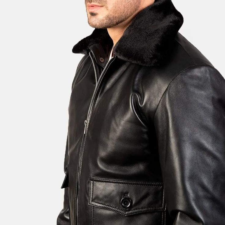 Aero Shearling Leather Jacket - Black for sale