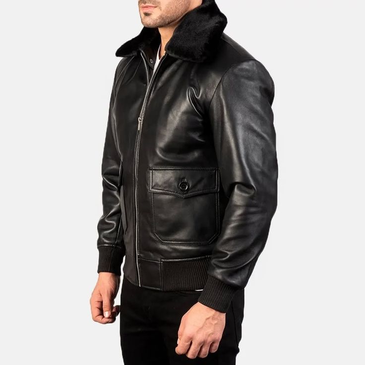 Aero Shearling Leather Jacket - Black for sale