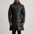 Aeromont Hooded Leather Puffer Coat Black for sale