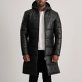 Aeromont Hooded Leather Puffer Coat Black for sale