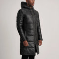Aeromont Hooded Leather Puffer Coat Black for sale