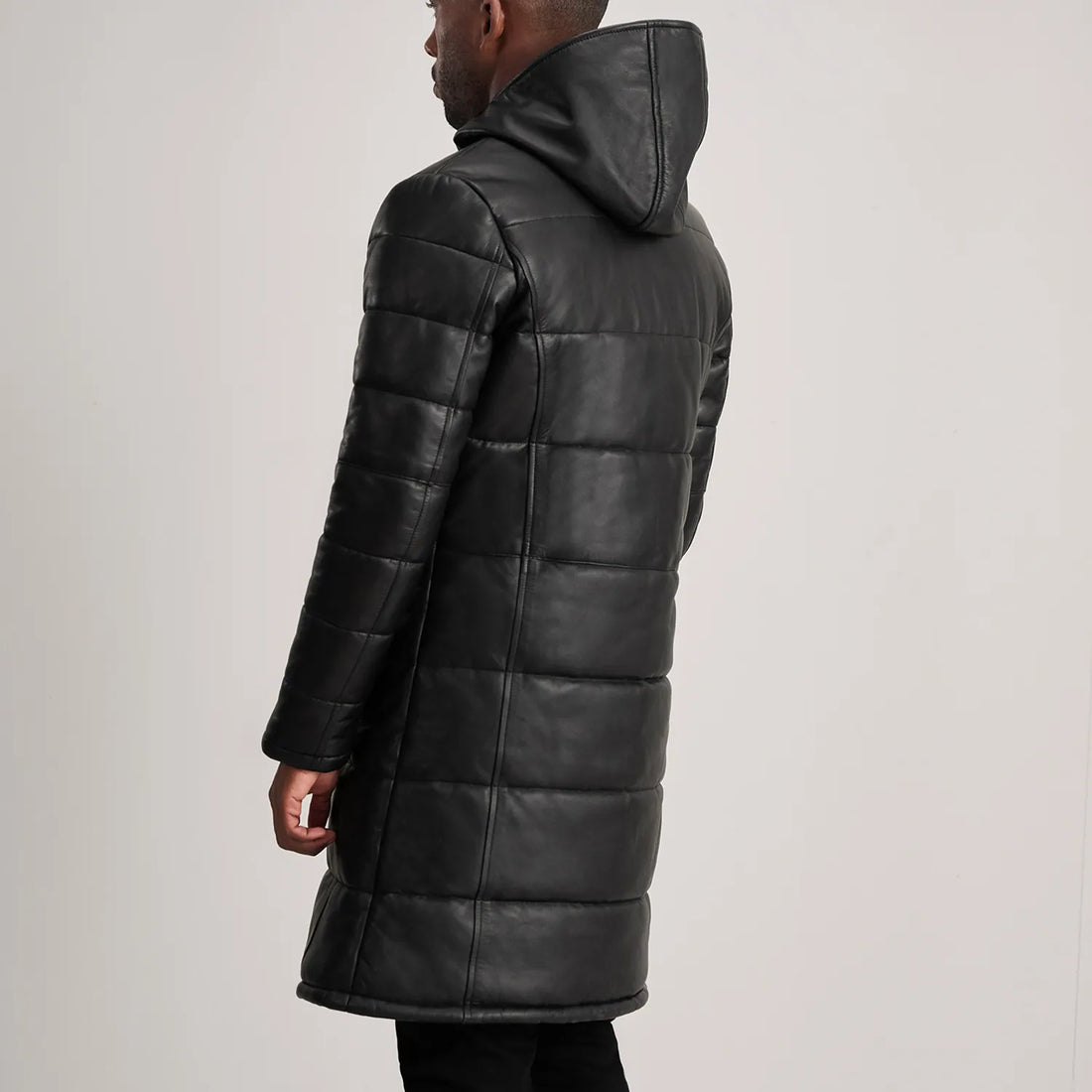 Aeromont Hooded Leather Puffer Coat Black for sale