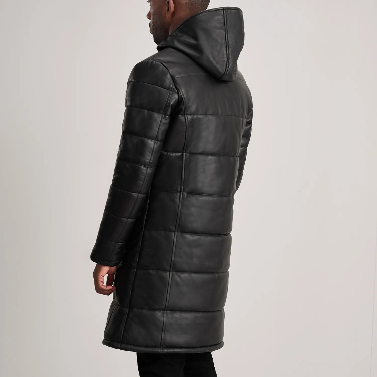 Aeromont Hooded Leather Puffer Coat Black for sale