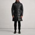 Aeromont Hooded Leather Puffer Coat Black for sale