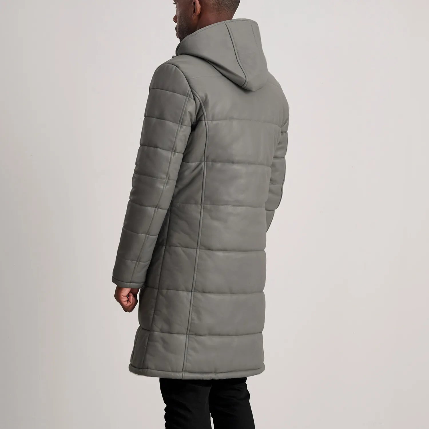 Aeromont Hooded Leather Puffer Coat Grey for sale