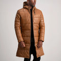 Aeromont Hooded Leather Puffer Coat Tan for sale