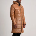 Aeromont Hooded Leather Puffer Coat Tan for sale
