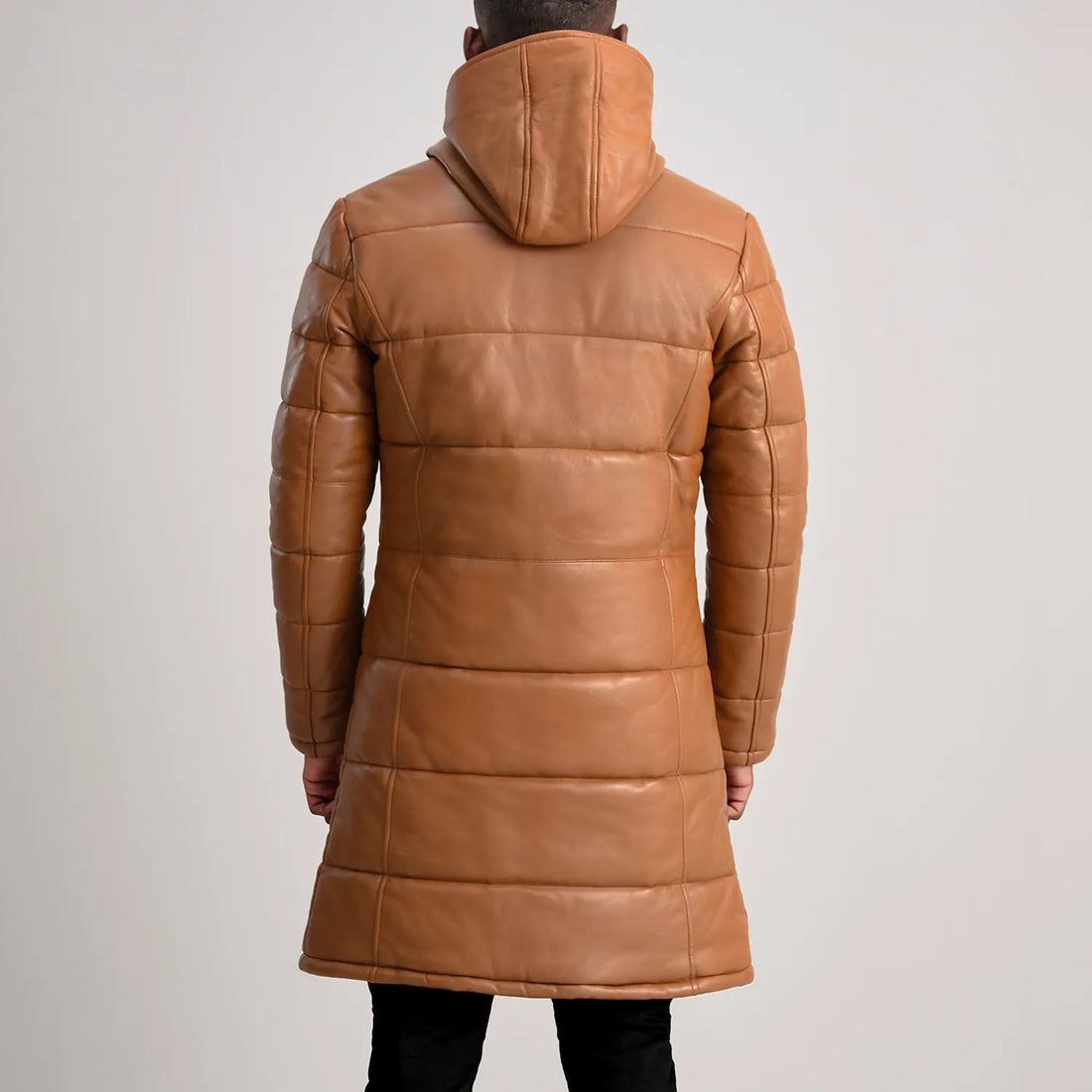 Aeromont Hooded Leather Puffer Coat Tan for sale