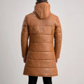 Aeromont Hooded Leather Puffer Coat Tan for sale