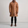 Aeromont Hooded Leather Puffer Coat Tan for sale