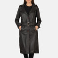 Arden Deep Brown Hooded Leather Trench Coat for sale