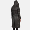 Arden Deep Brown Hooded Leather Trench Coat for sale