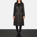 Arden Deep Brown Hooded Leather Trench Coat for sale