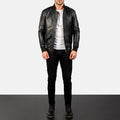 Ashveil Noir Leather Bomber Jacket for sale