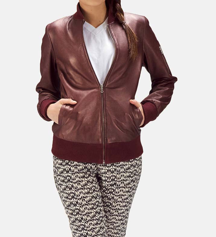 Aureline Luxe Leather Bomber Jacket For Sale