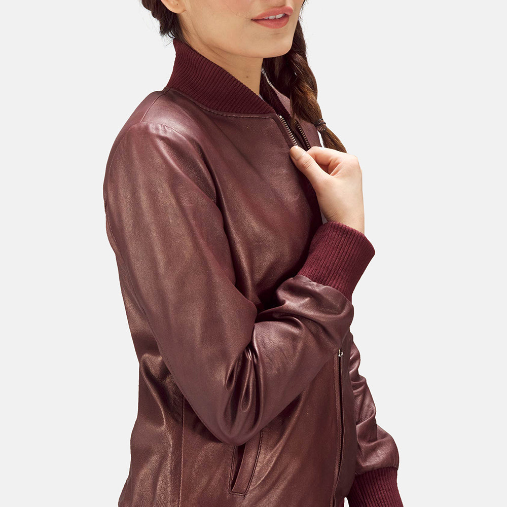 Aureline Luxe Leather Bomber Jacket For Sale