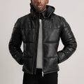 BOHO Essential Hooded Leather Puffer Jacket Black for sale