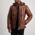 BOHO Essential Hooded Leather Puffer Jacket Brown for sale