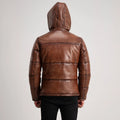 BOHO Essential Hooded Leather Puffer Jacket Brown for sale