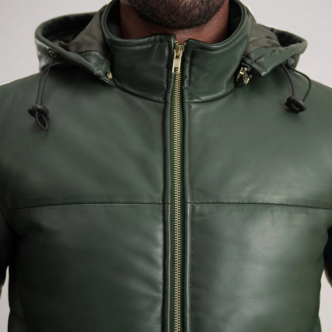 BOHO Essential Hooded Leather Puffer Jacket Green for sale
