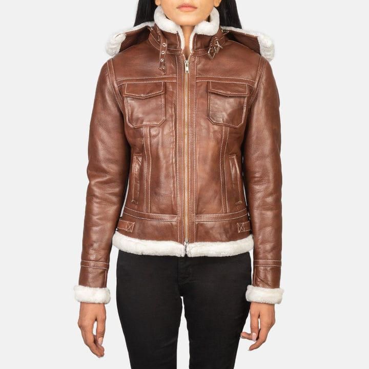 Boreal Crest Brown Shearling Leather Jacket for sale