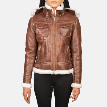 Boreal Crest Brown Shearling Leather Jacket for sale