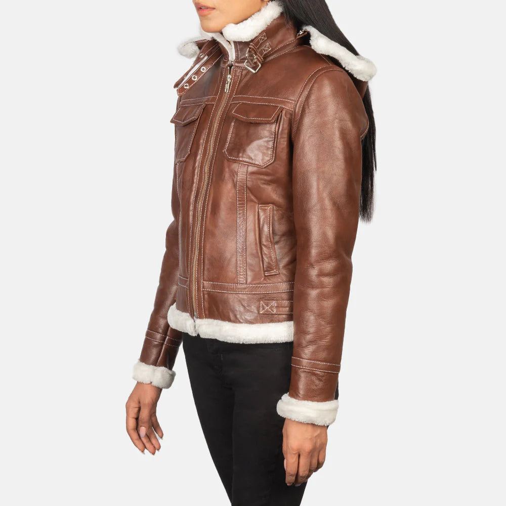 Boreal Crest Brown Shearling Leather Jacket for sale