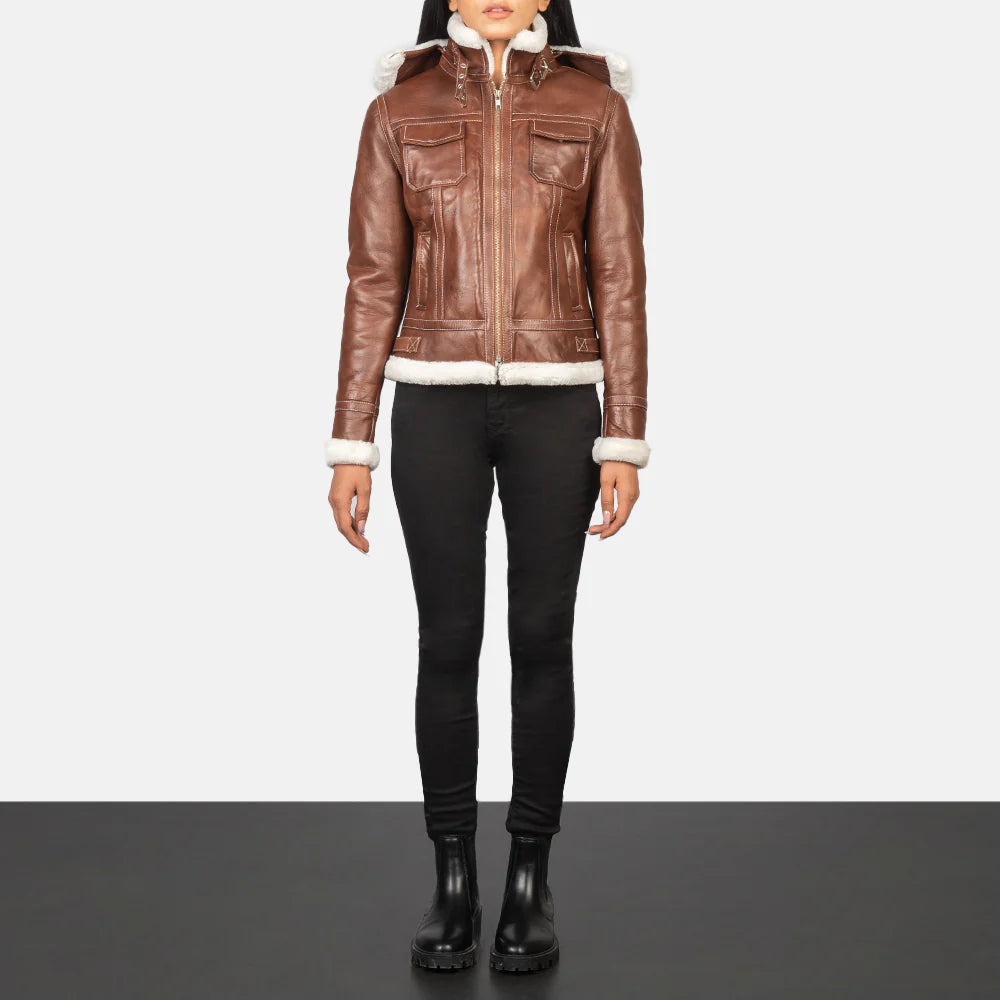Boreal Crest Brown Shearling Leather Jacket for sale