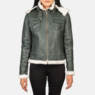Boreal Crest Green Shearling Leather Jacket for sale