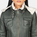 Boreal Crest Green Shearling Leather Jacket for sale