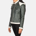 Boreal Crest Green Shearling Leather Jacket for sale