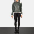 Boreal Crest Green Shearling Leather Jacket for sale