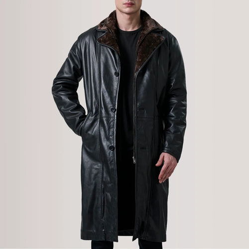 Cairmont Vintage Leather Shearling Coat - Black for sale