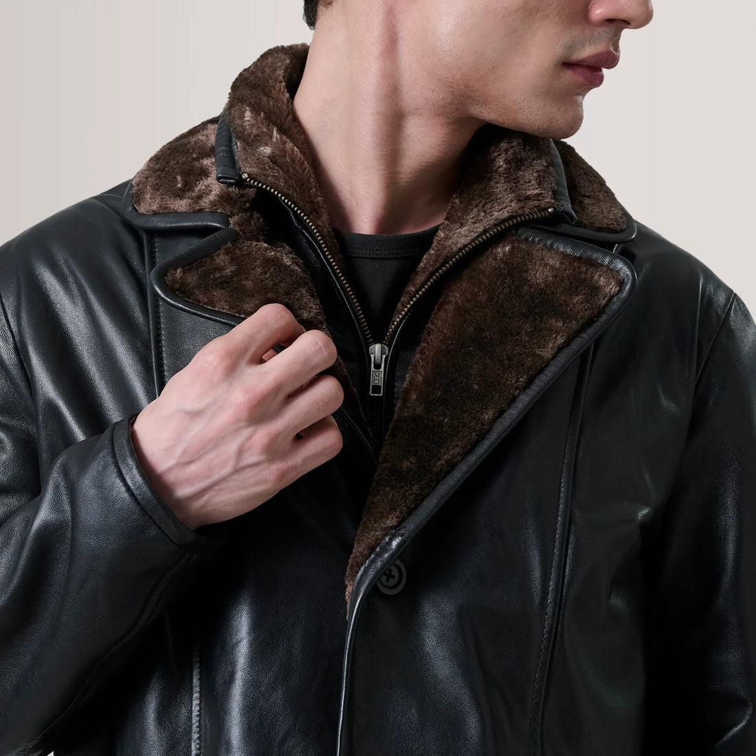 Cairmont Vintage Leather Shearling Coat - Black for sale