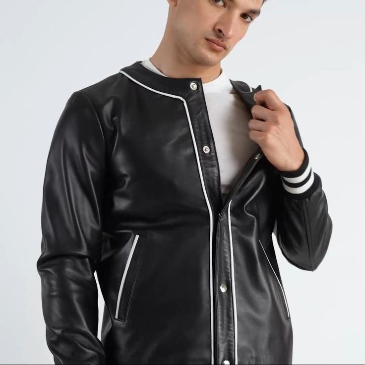 Core Stripe Leather Varsity - Black for sale