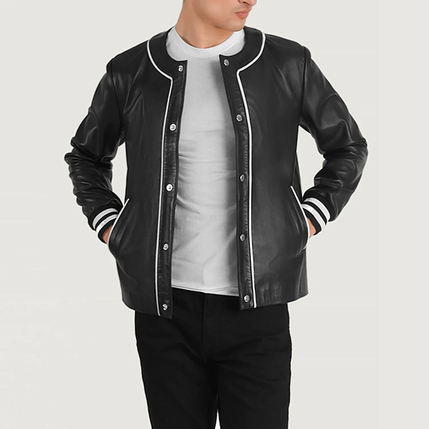 Core Stripe Leather Varsity - Black for sale