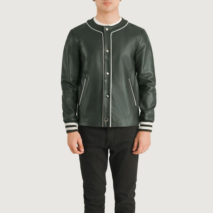 Core Stripe Leather Varsity - Green for sale
