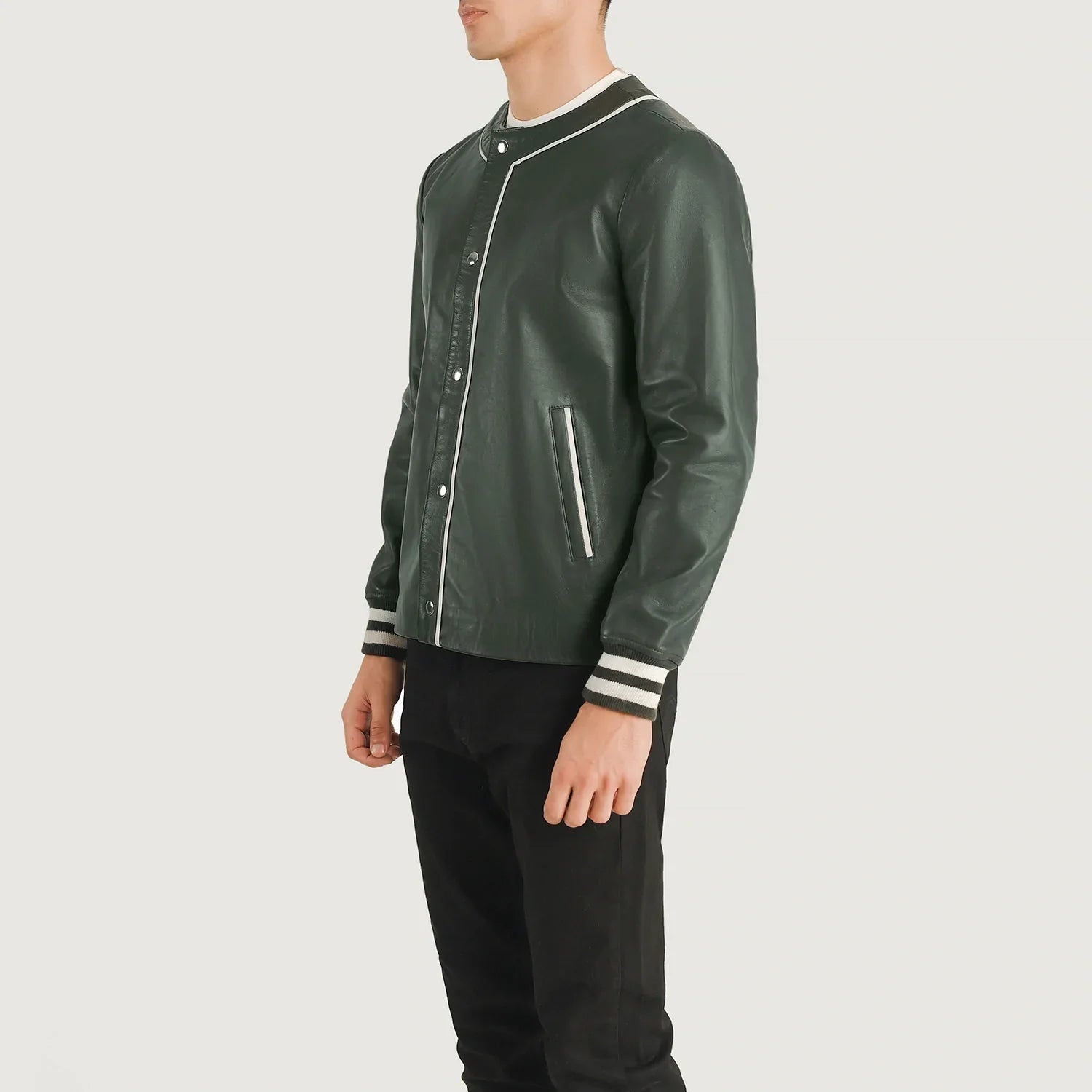 Core Stripe Leather Varsity - Green for sale