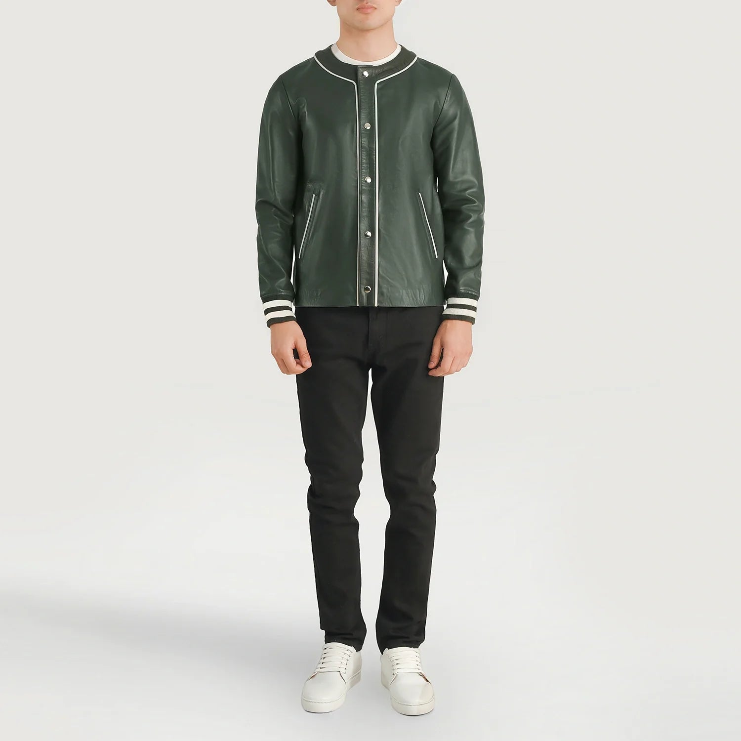 Core Stripe Leather Varsity - Green for sale