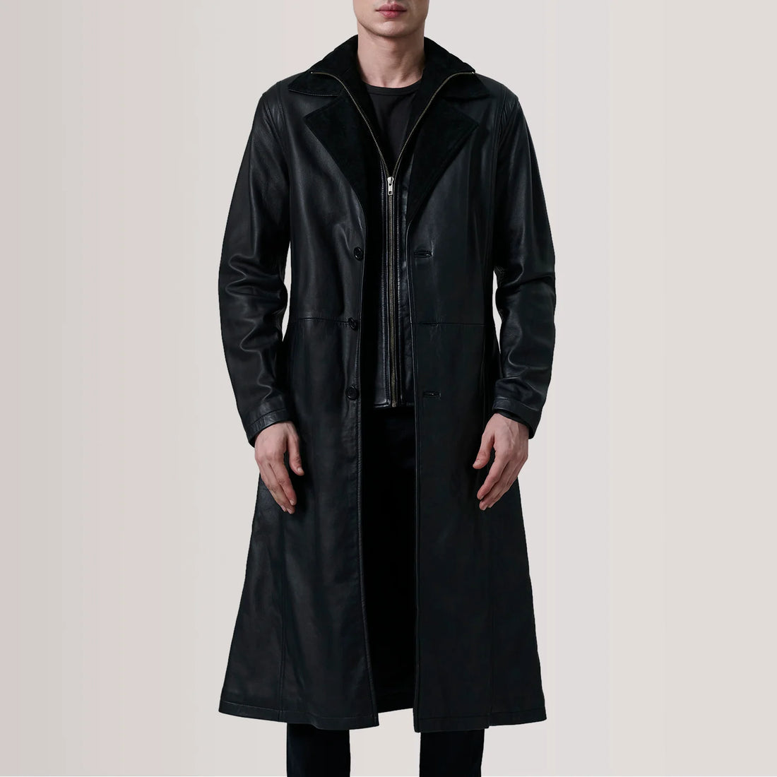 Crownhold Noir Refined Leather Coat Black for sale