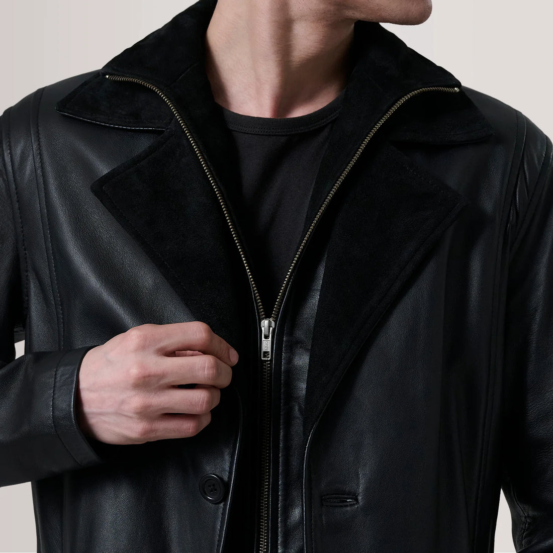 Crownhold Noir Refined Leather Coat Black for sale