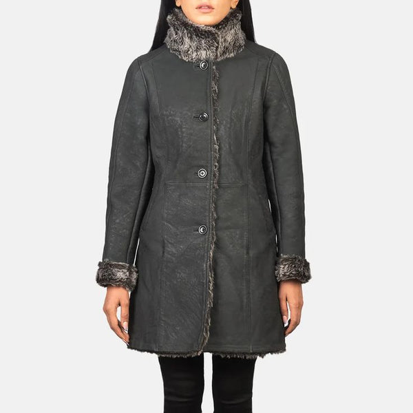 Cryonix Black Shearling Leather Coat for sale