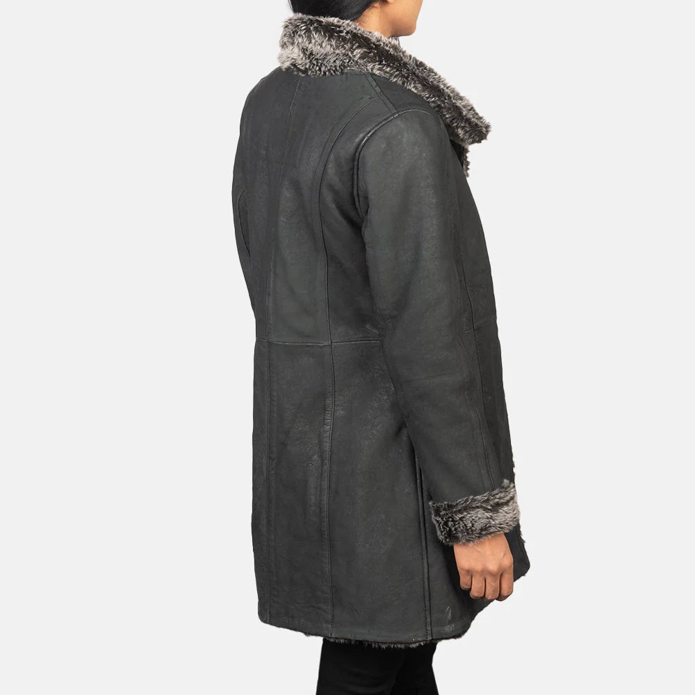 Cryonix Black Shearling Leather Coat for sale