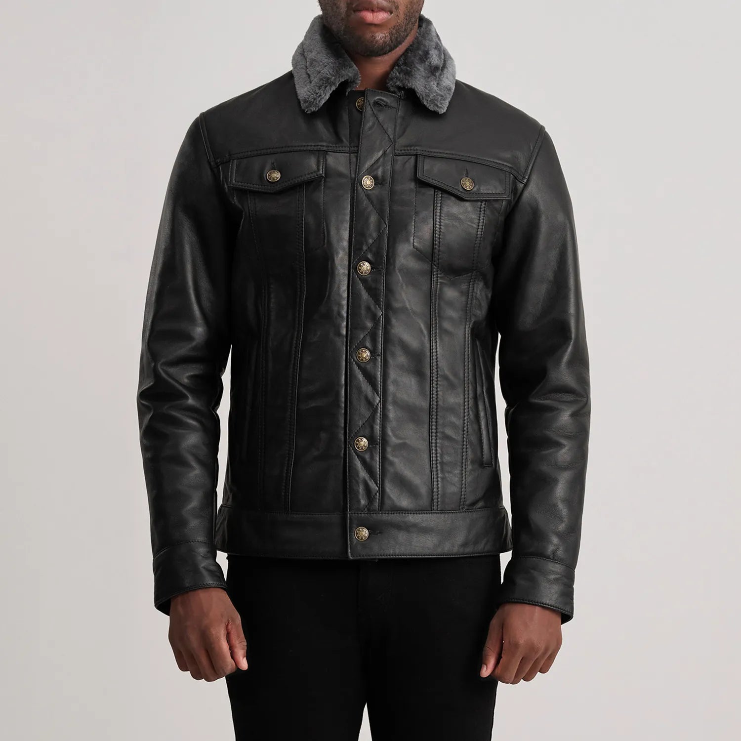 Dallis Urbane Leather Shearling Jacket - Black for sale