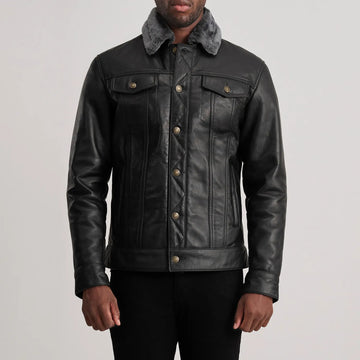 Dallis Urbane Leather Shearling Jacket - Black for sale