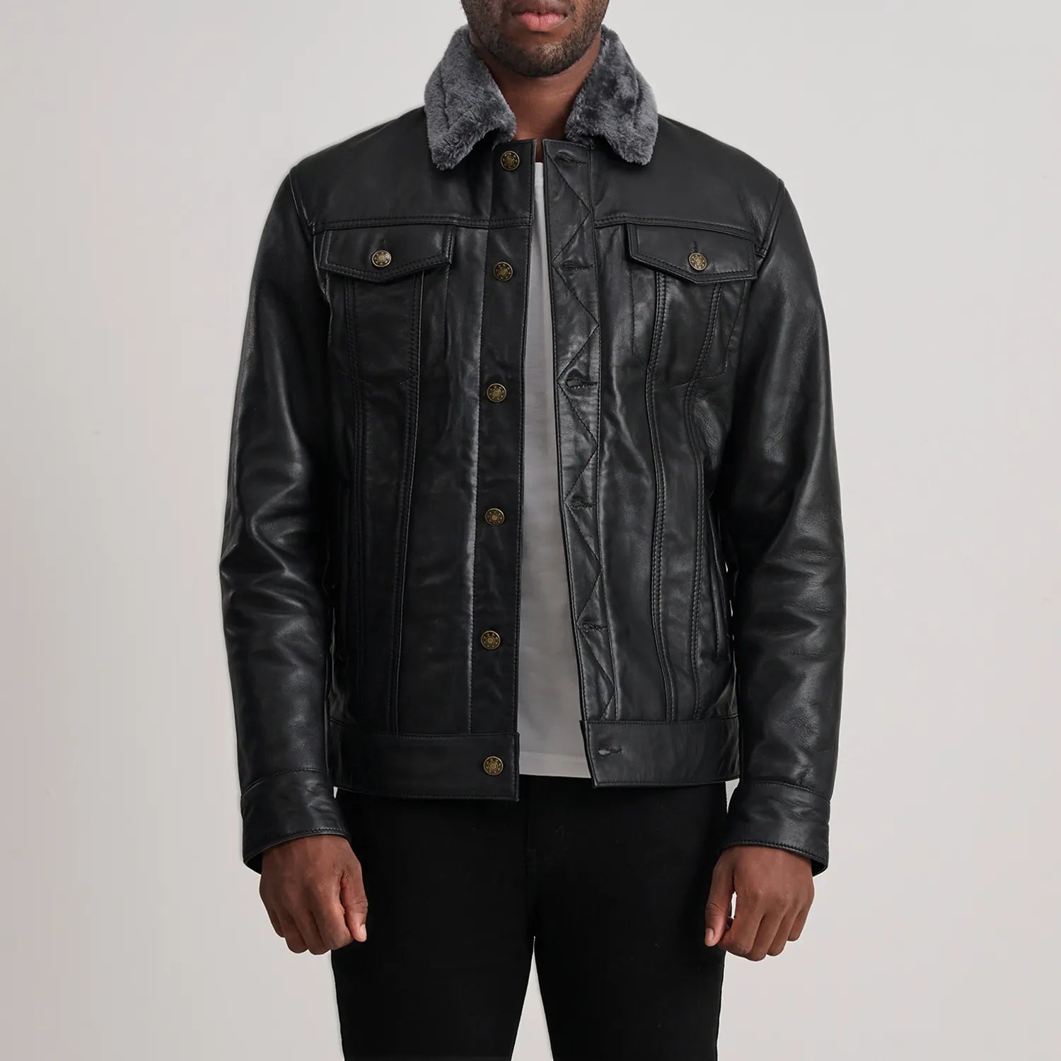 Dallis Urbane Leather Shearling Jacket - Black for sale