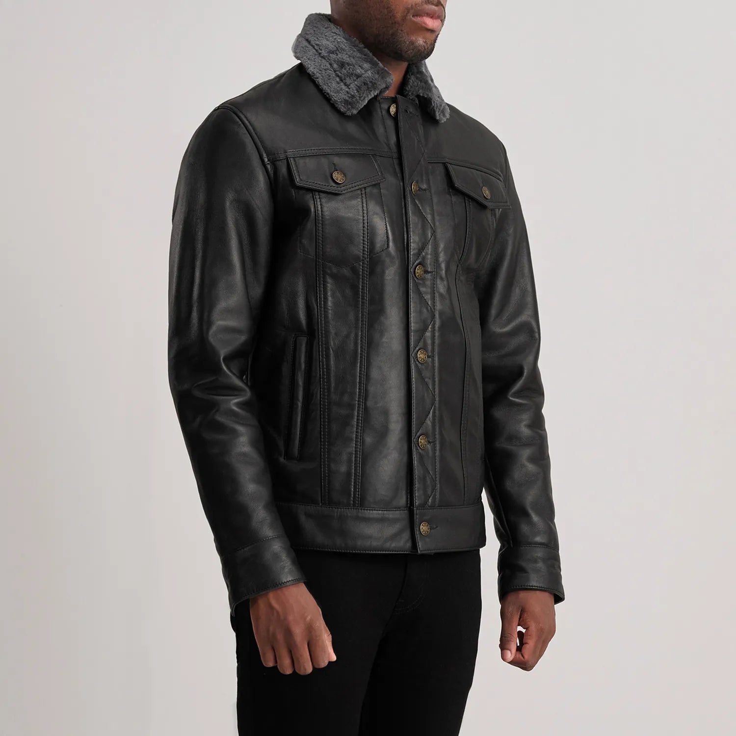 Dallis Urbane Leather Shearling Jacket - Black for sale