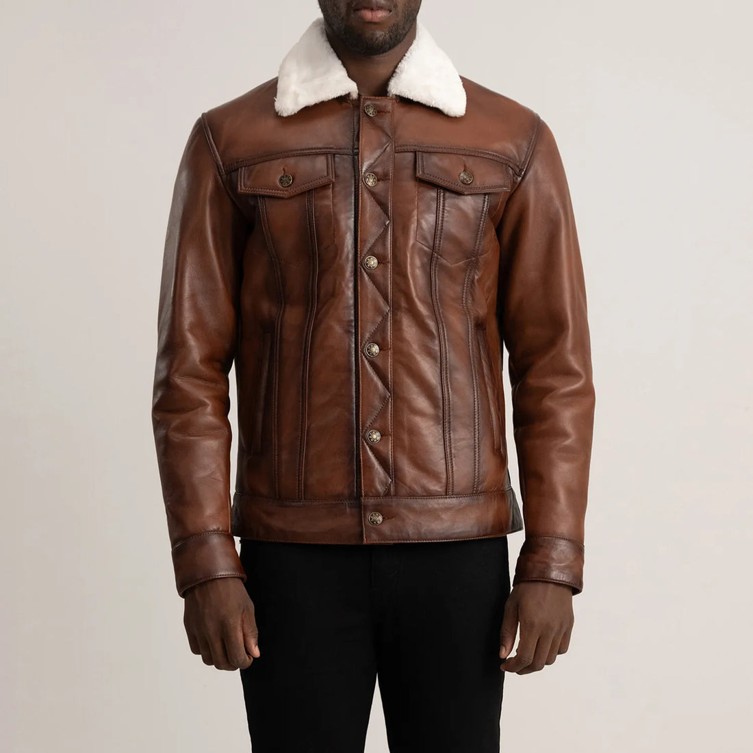 Dallis Urbane Leather Shearling Jacket - Brown for sale